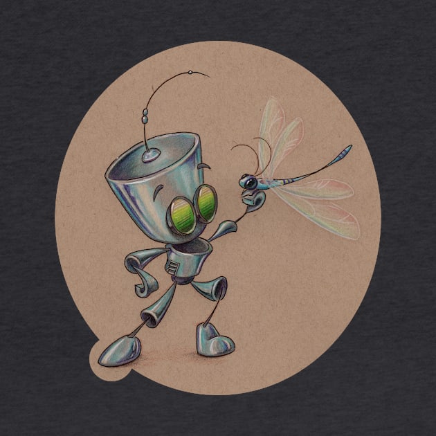 Happy Little Robot with Dragonfly by justteejay